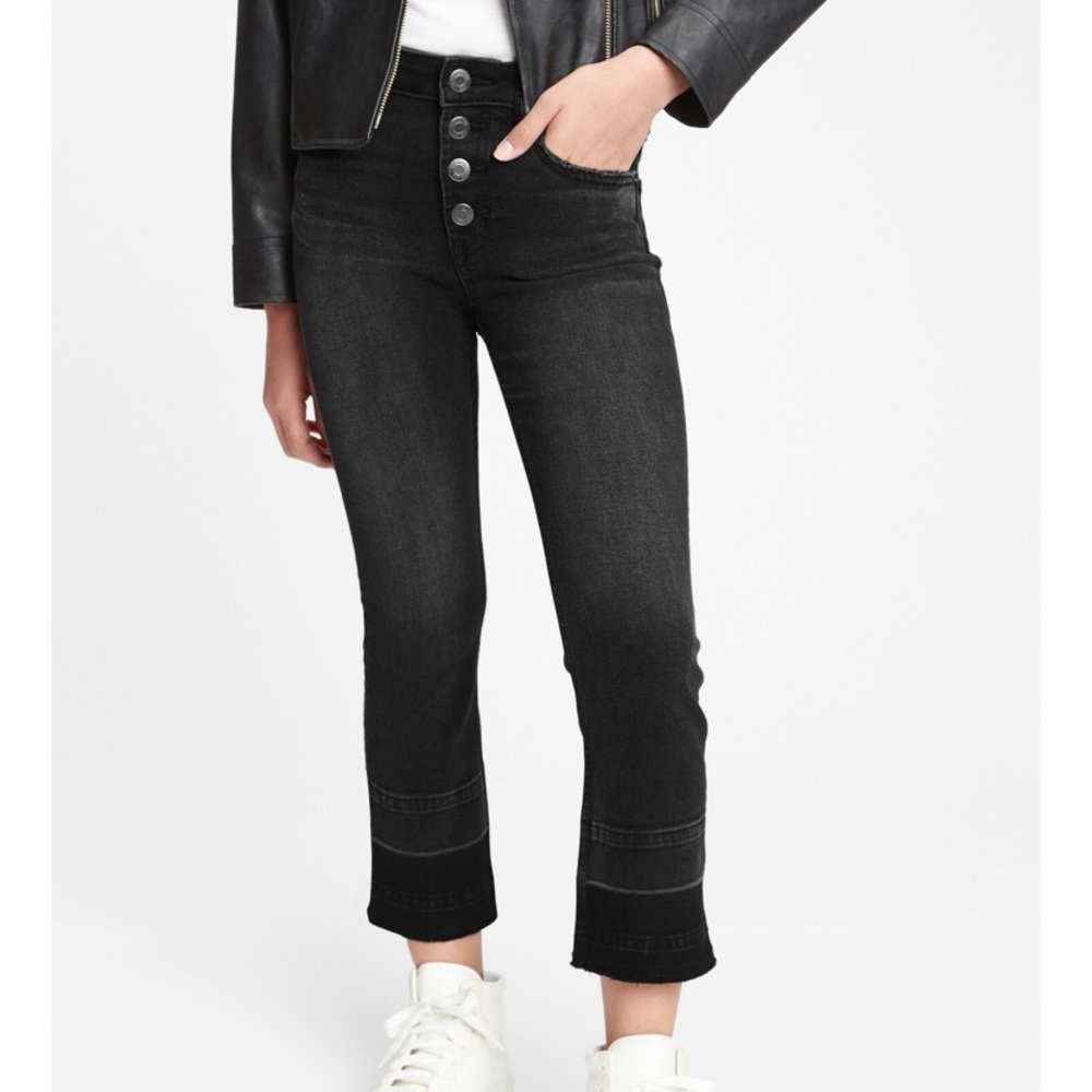 🆕 GAP Kids Girls Cropped Flare High-Rise Black Denim Jeans
